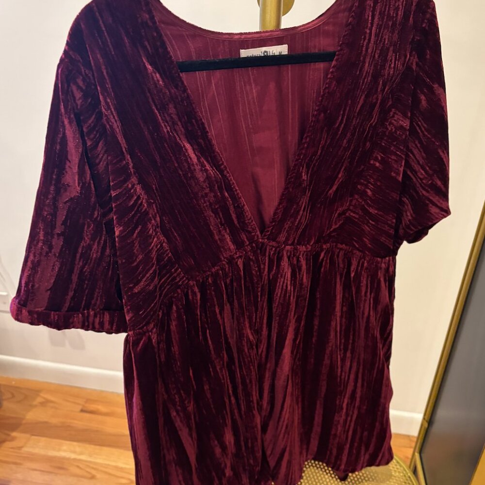 NATURAL LIFE Velvet V-Neck Tunic/Dress in Burgundy